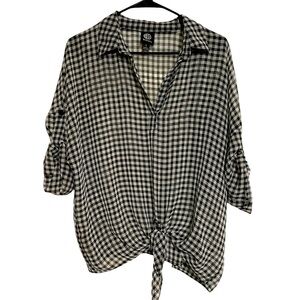 Bobeau Black & White checkered sheer top